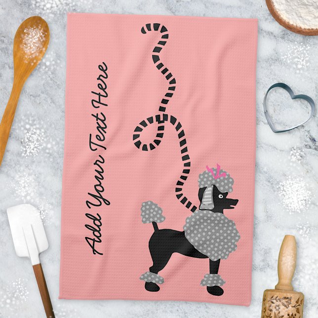 Poodle Skirt Retro Pink Black 50s Personalised Tea Towel (Creator Uploaded)