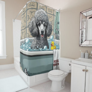 Poodle Sloppy Sleepy Cute Funny Shower Curtain