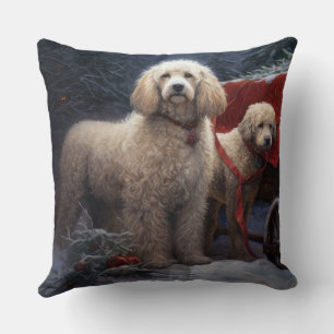 Poodle Snowy Sleigh Christmas Decor Cushion