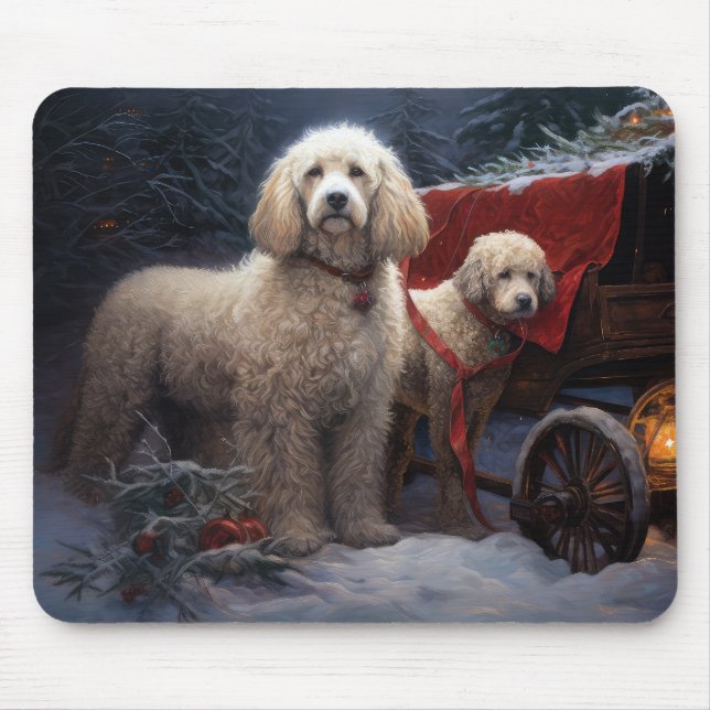 Poodle Snowy Sleigh Christmas Decor Mouse Pad (Front)