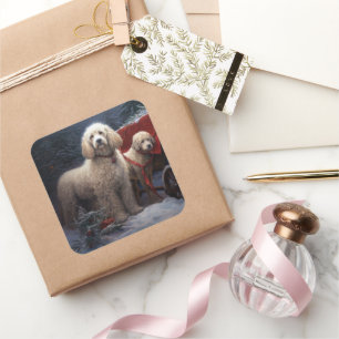 Poodle Snowy Sleigh Christmas Decor Square Sticker