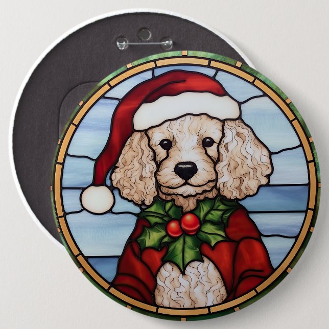 Poodle Stained Glass Christmas  6 Cm Round Badge (Front & Back)