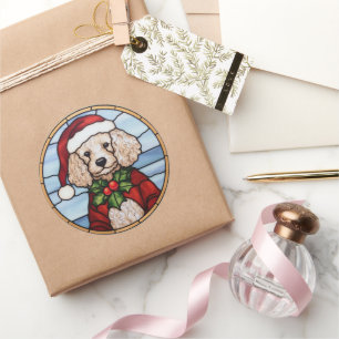 Poodle Stained Glass Christmas  Classic Round Sticker