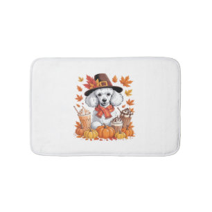 Poodle Thanksgiving Drinks Coffee Fall Leaves Pump Bath Mat