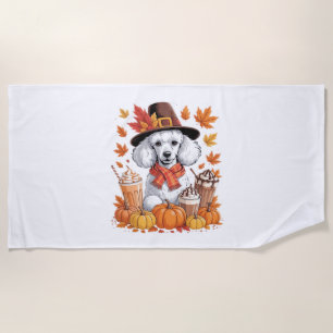 Poodle Thanksgiving Drinks Coffee Fall Leaves Pump Beach Towel