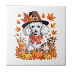 Poodle Thanksgiving Drinks Coffee Fall Leaves Pump Ceramic Tile