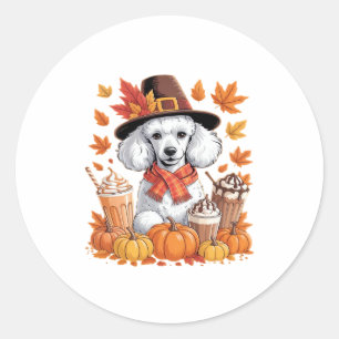 Poodle Thanksgiving Drinks Coffee Fall Leaves Pump Classic Round Sticker