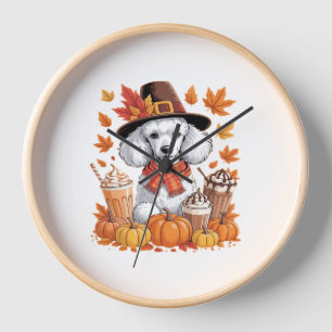 Poodle Thanksgiving Drinks Coffee Fall Leaves Pump Clock