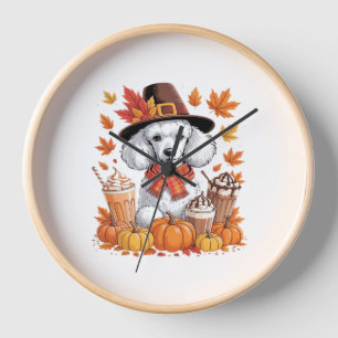 Poodle Thanksgiving Drinks Coffee Fall Leaves Pump Clock
