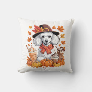 Poodle Thanksgiving Drinks Coffee Fall Leaves Pump Cushion