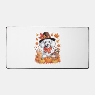 Poodle Thanksgiving Drinks Coffee Fall Leaves Pump Desk Mat
