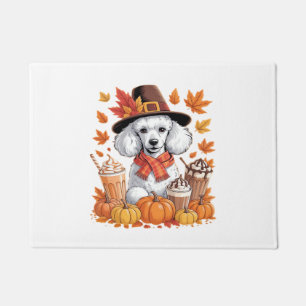 Poodle Thanksgiving Drinks Coffee Fall Leaves Pump Doormat