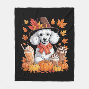 Poodle Thanksgiving Drinks Coffee Fall Leaves Pump Fleece Blanket