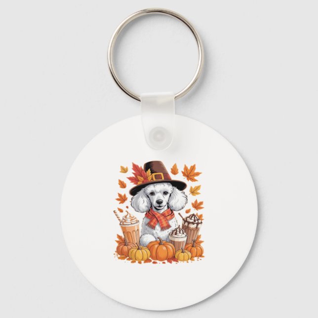 Poodle Thanksgiving Drinks Coffee Fall Leaves Pump Key Ring (Front)