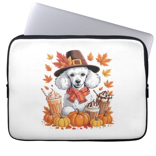 Poodle Thanksgiving Drinks Coffee Fall Leaves Pump Laptop Sleeve (Front)