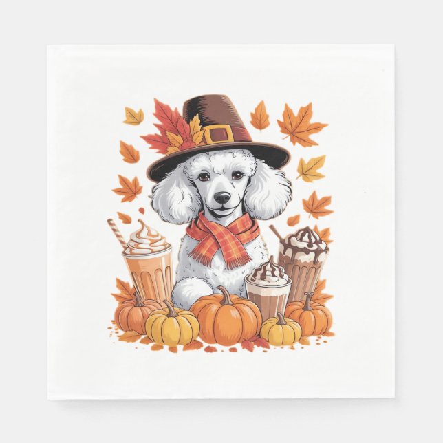 Poodle Thanksgiving Drinks Coffee Fall Leaves Pump Napkin (Front)