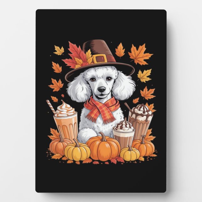 Poodle Thanksgiving Drinks Coffee Fall Leaves Pump Plaque (Front)