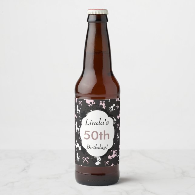 Poodle theme birthday beer bottle label (Front)