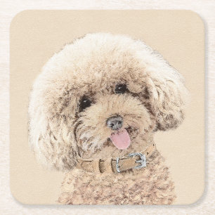 Poodle (Toy, Miniature) Painting Original Dog Art Square Paper Coaster