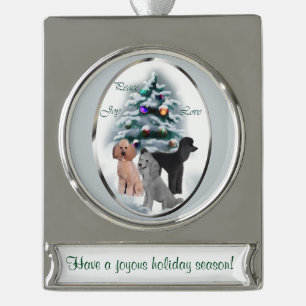 Poodle Trio Personalised Christmas Silver Plated Banner Ornament