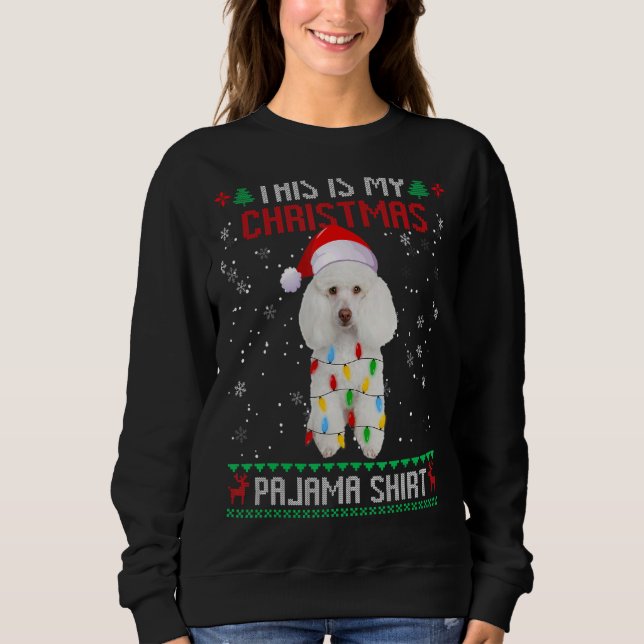 Poodle Ugly Christmas Tree Lights Family Xmas Dog Sweatshirt (Front)