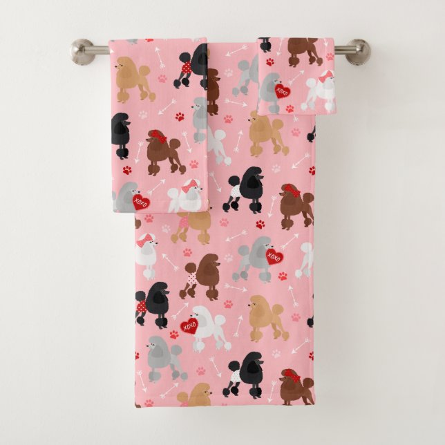 Poodle Valentine Pattern Bath Towel Set (Insitu)