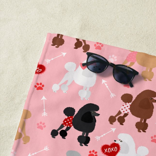 Poodle Valentine Pattern Beach Towel (In Situ)