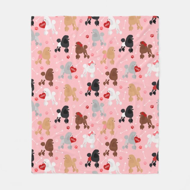 Poodle Valentine Pattern Fleece Blanket (Front)