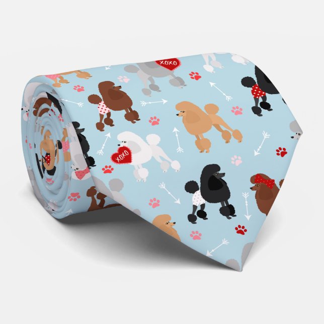 Poodle Valentine Pattern Neck Tie (Rolled)