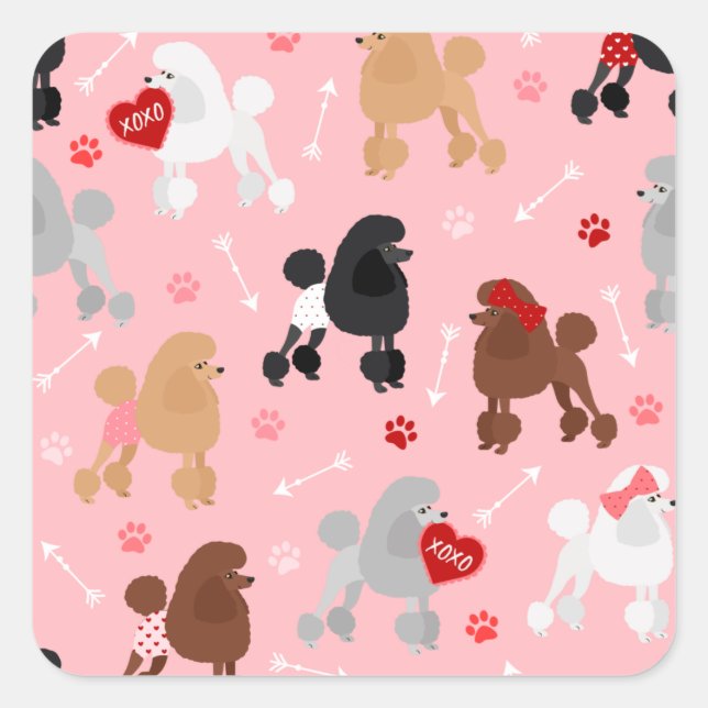 Poodle Valentine Pattern Square Sticker (Front)