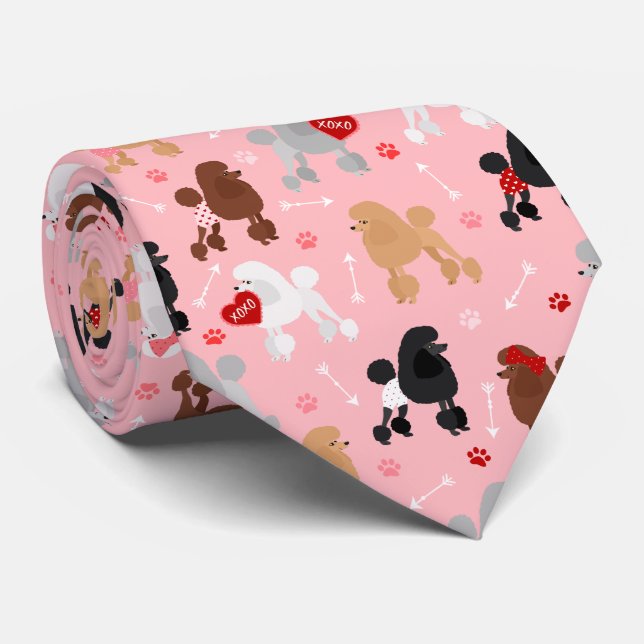 Poodle Valentine Pattern Tie (Rolled)