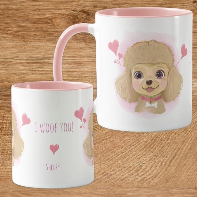 Poodle Valentine Watercolor Mug with Custom Name (Creator Uploaded)