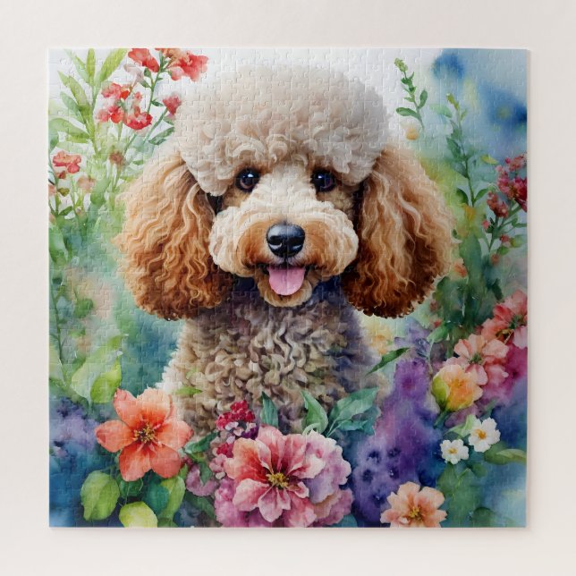 Poodle Watercolor Flowers Art Jigsaw Puzzle (Vertical)