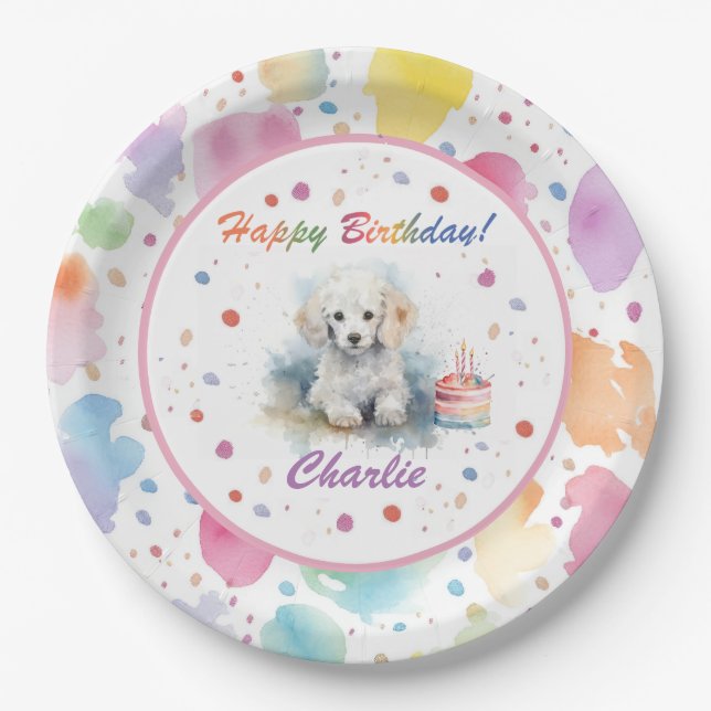 Poodle Watercolor Paper Plate (Front)