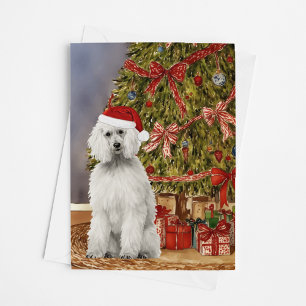 Poodle Watercolor Under the Christmas Tree Card