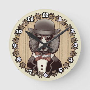 Poodle wearing glasses round clock