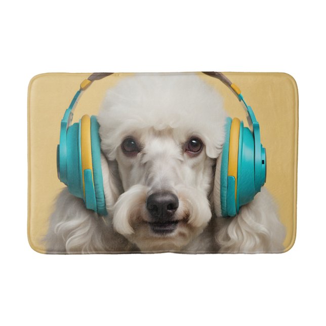Poodle wearing headphones bath mat (Front)