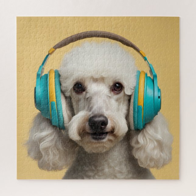 Poodle wearing headphones jigsaw puzzle (Vertical)