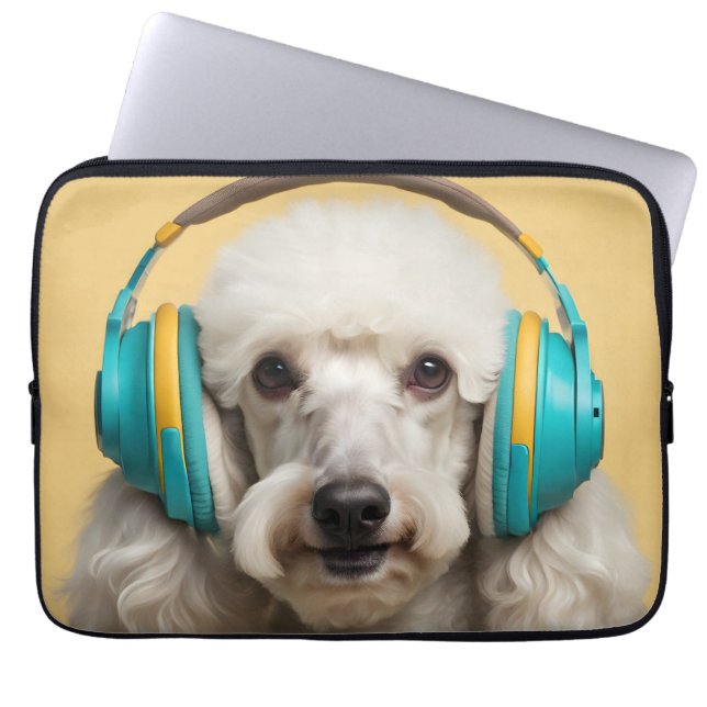 Poodle wearing headphones laptop sleeve (Front)