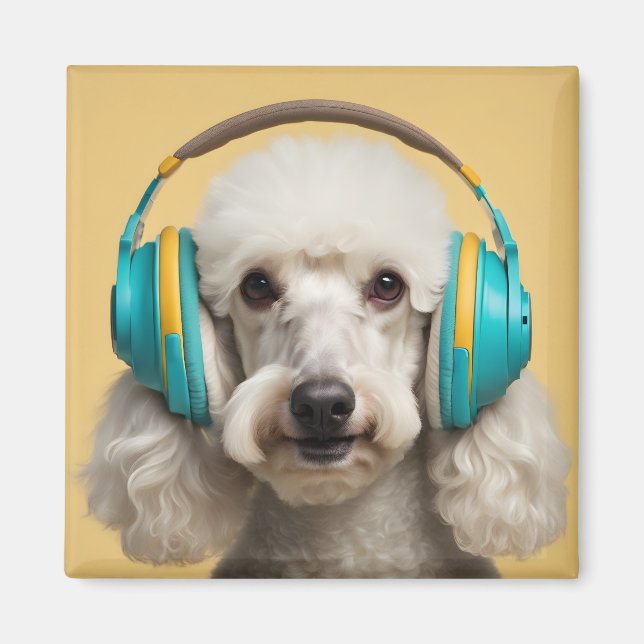 Poodle wearing headphones magnet (Front)
