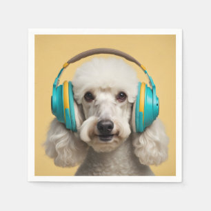 Poodle wearing headphones napkin