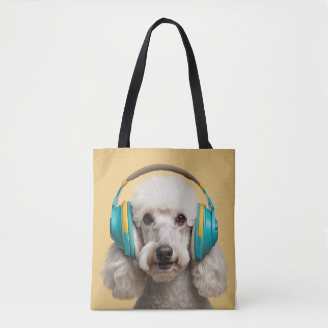 Poodle wearing headphones tote bag (Front)