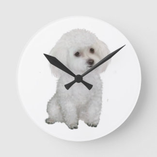 Poodle - white 1 round clock