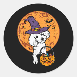 Poodle Witch Moon Jack O Lantern Halloween Dog Men Classic Round Sticker