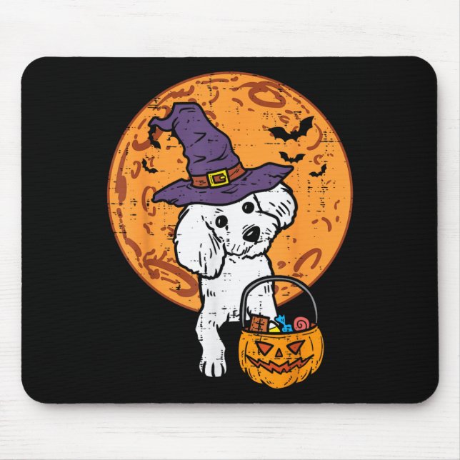 Poodle Witch Moon Jack O Lantern Halloween Dog Men Mouse Pad (Front)