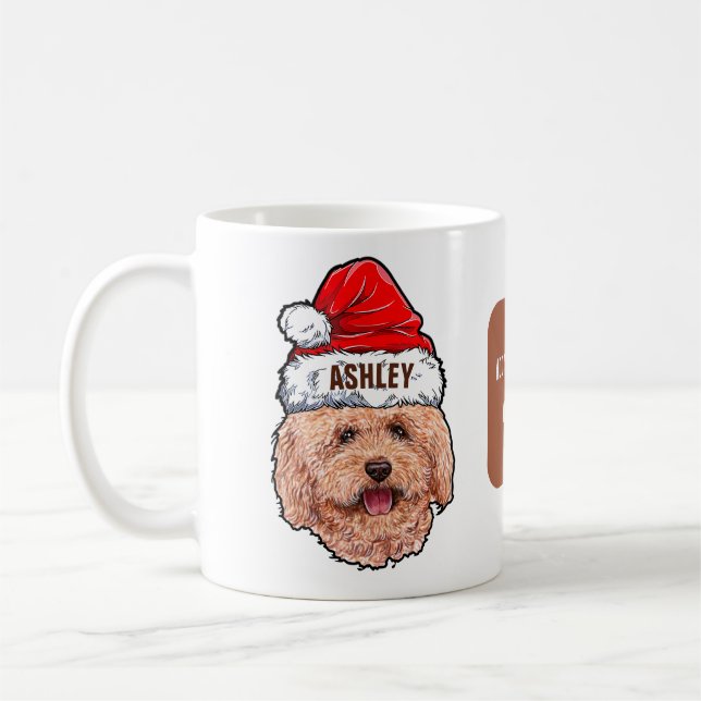 Poodle with Christmas Hat Holiday Coffee Mug (Left)