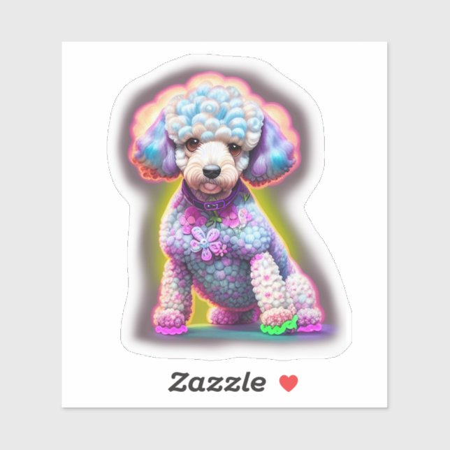 Poodle with Flowers Sticker (Sheet)