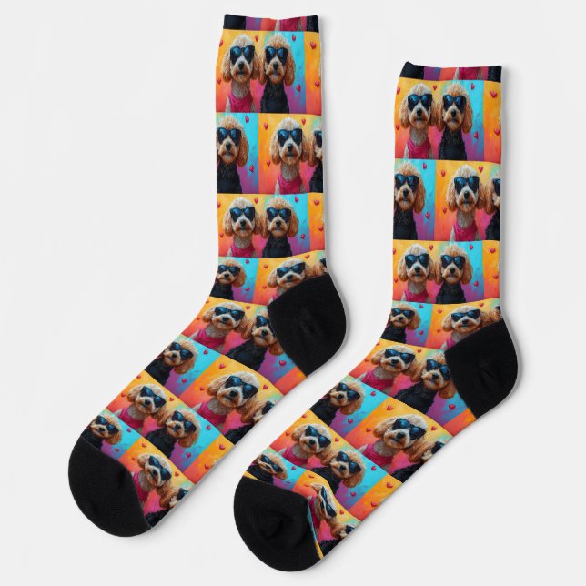 Poodle With Heart Roses Valentine's Day Socks (Left)