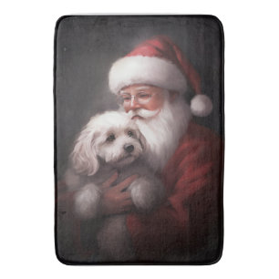 Poodle With Santa Claus Festive Christmas  Bath Mat