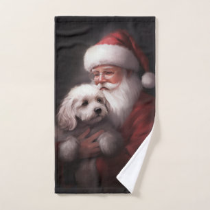 Poodle With Santa Claus Festive Christmas Bath Towel Set